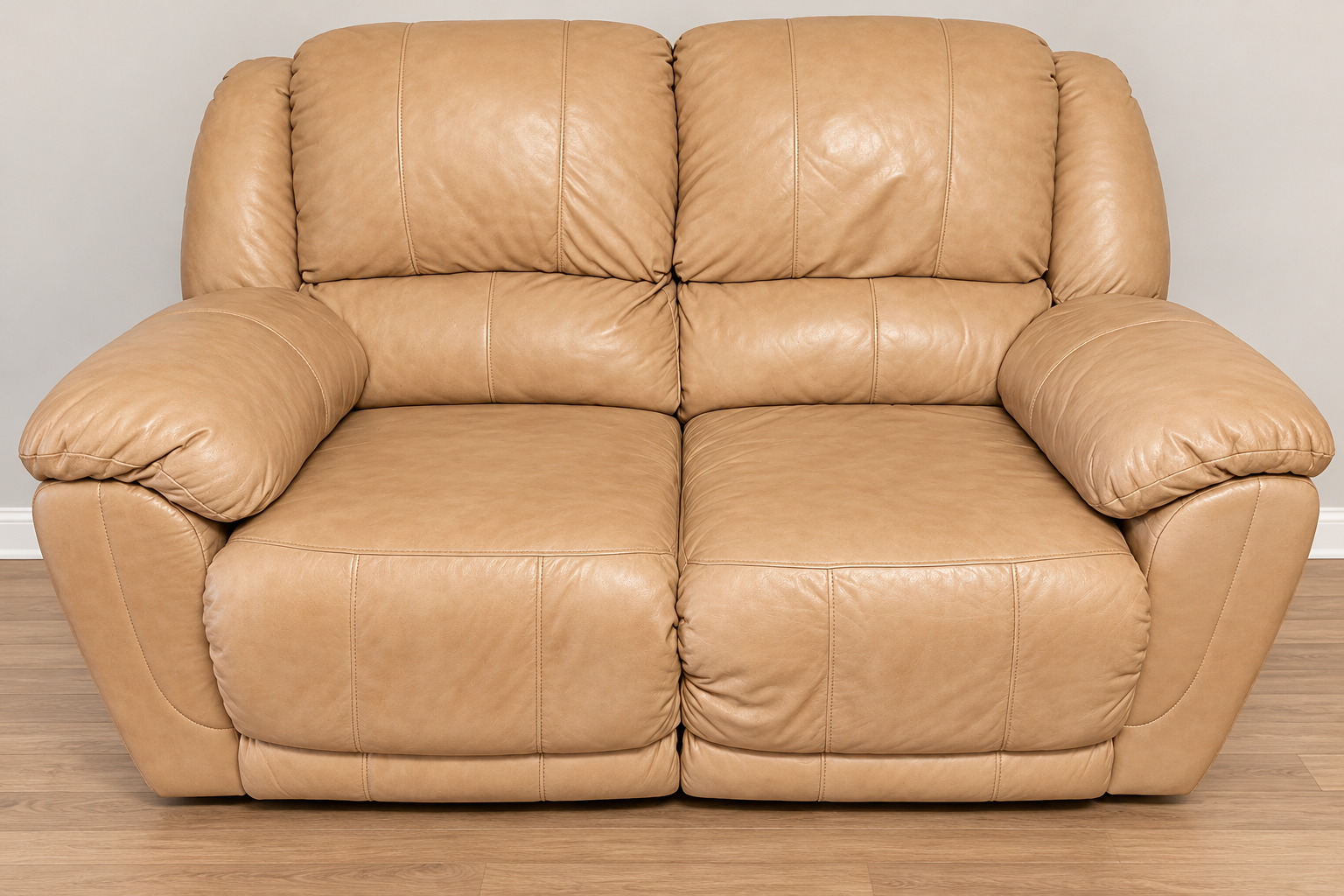 Beige Leather Loveseat