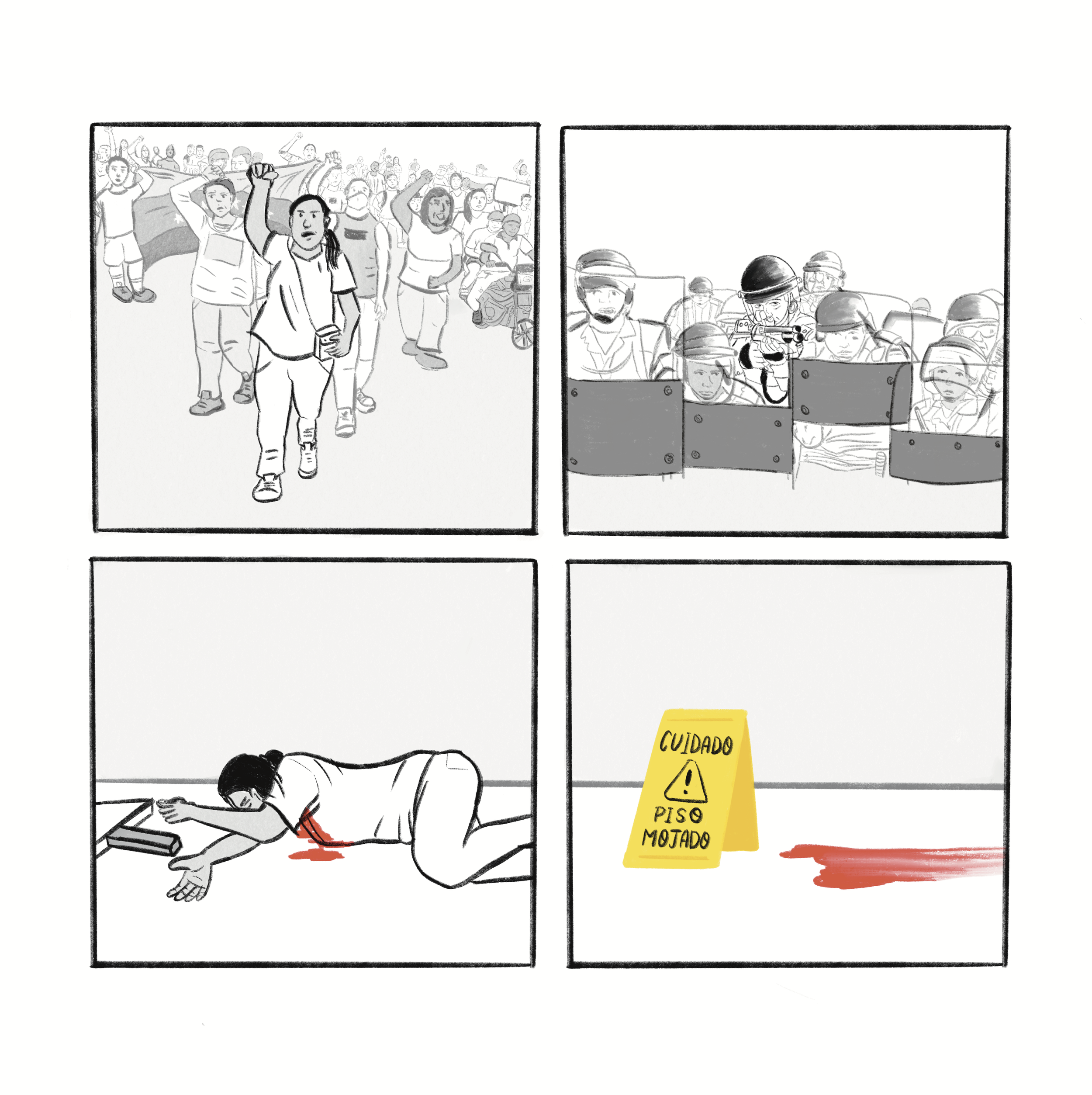 "Piso Mojado", comic on digital media, 2024.