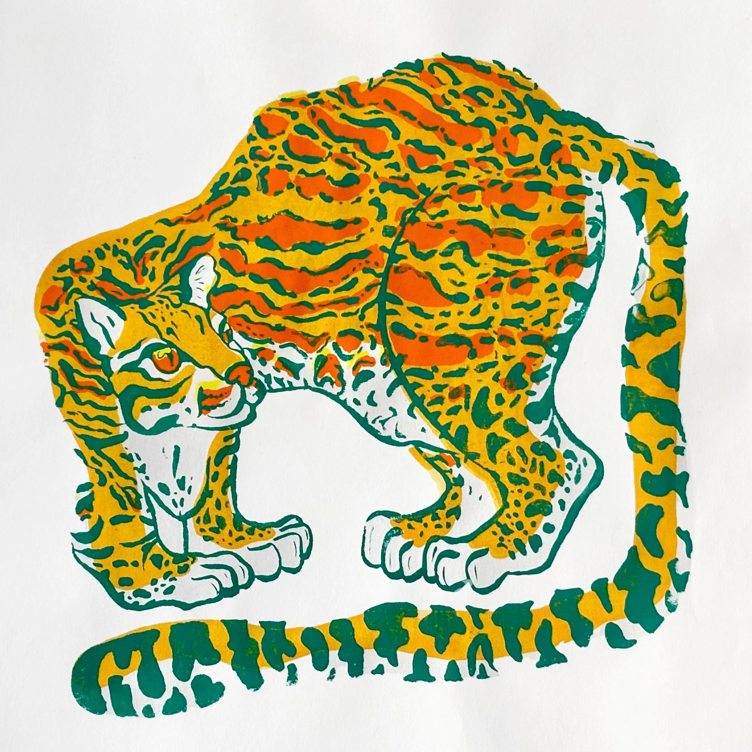 "Cunaguaro and the Moon" 3 color screen print on paper. 