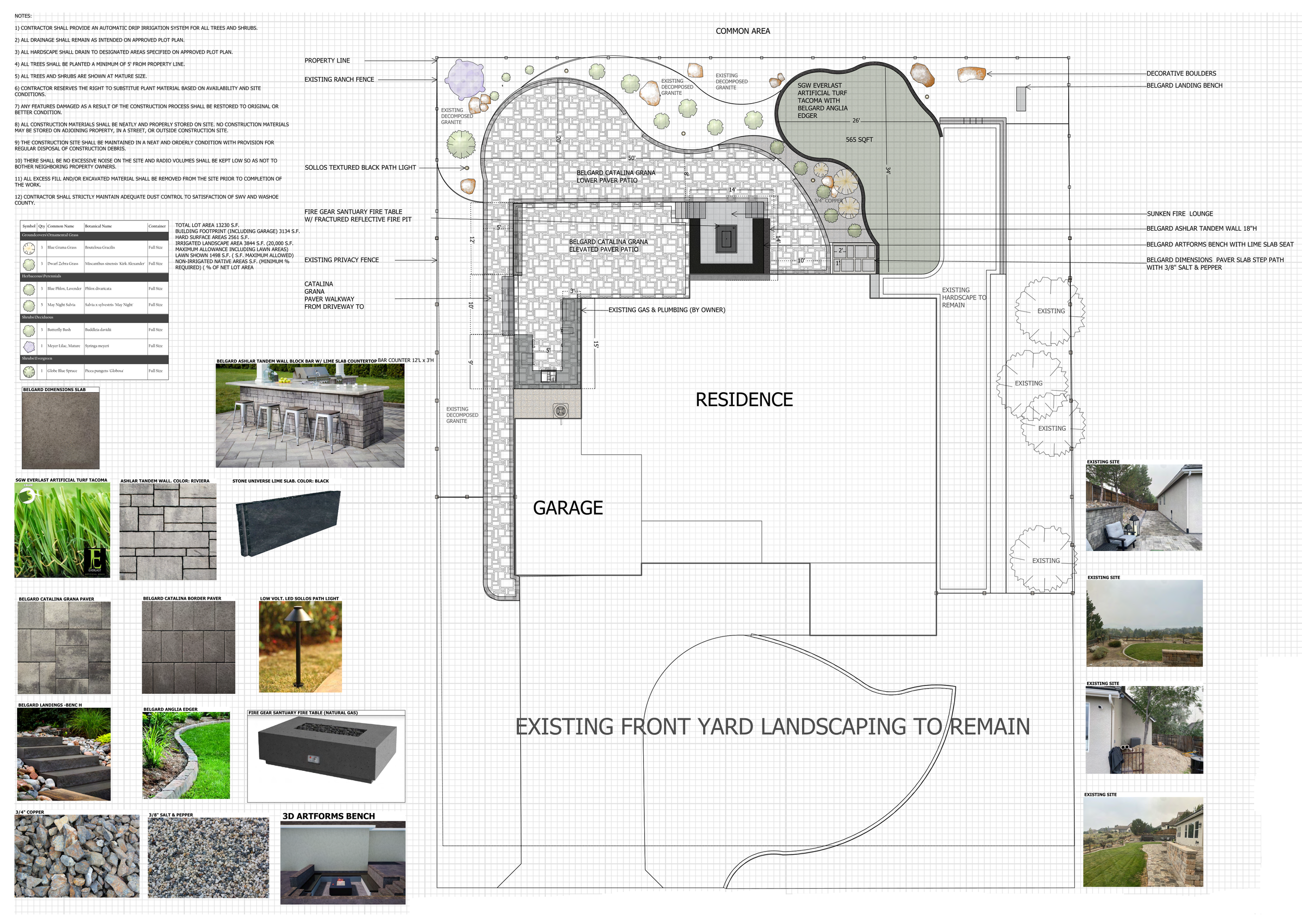 Residential landscape design package prepared for HOA architectural review, featuring site plans, material selections, and planting concepts