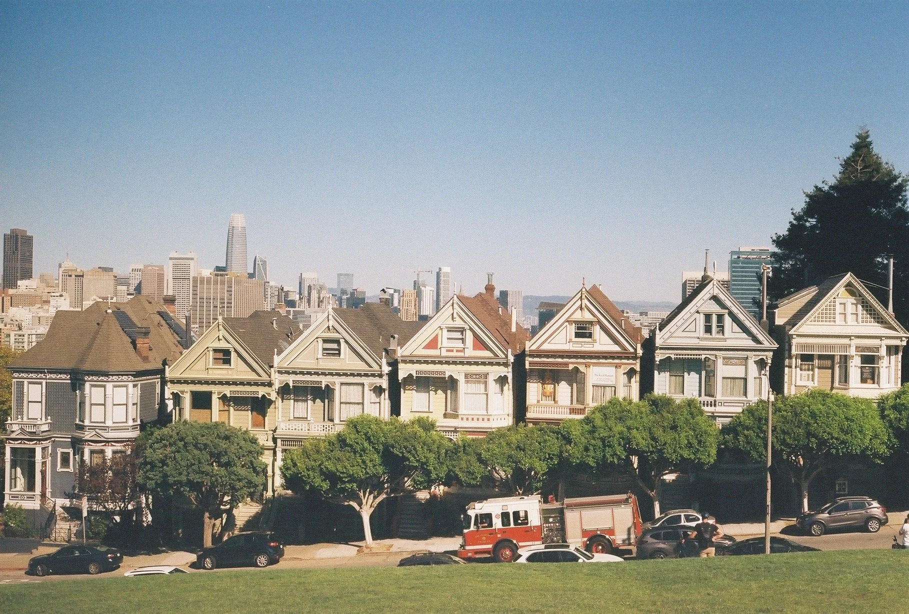 The Painted Ladies. San Francisco, California. On a bright, sunny day in October.