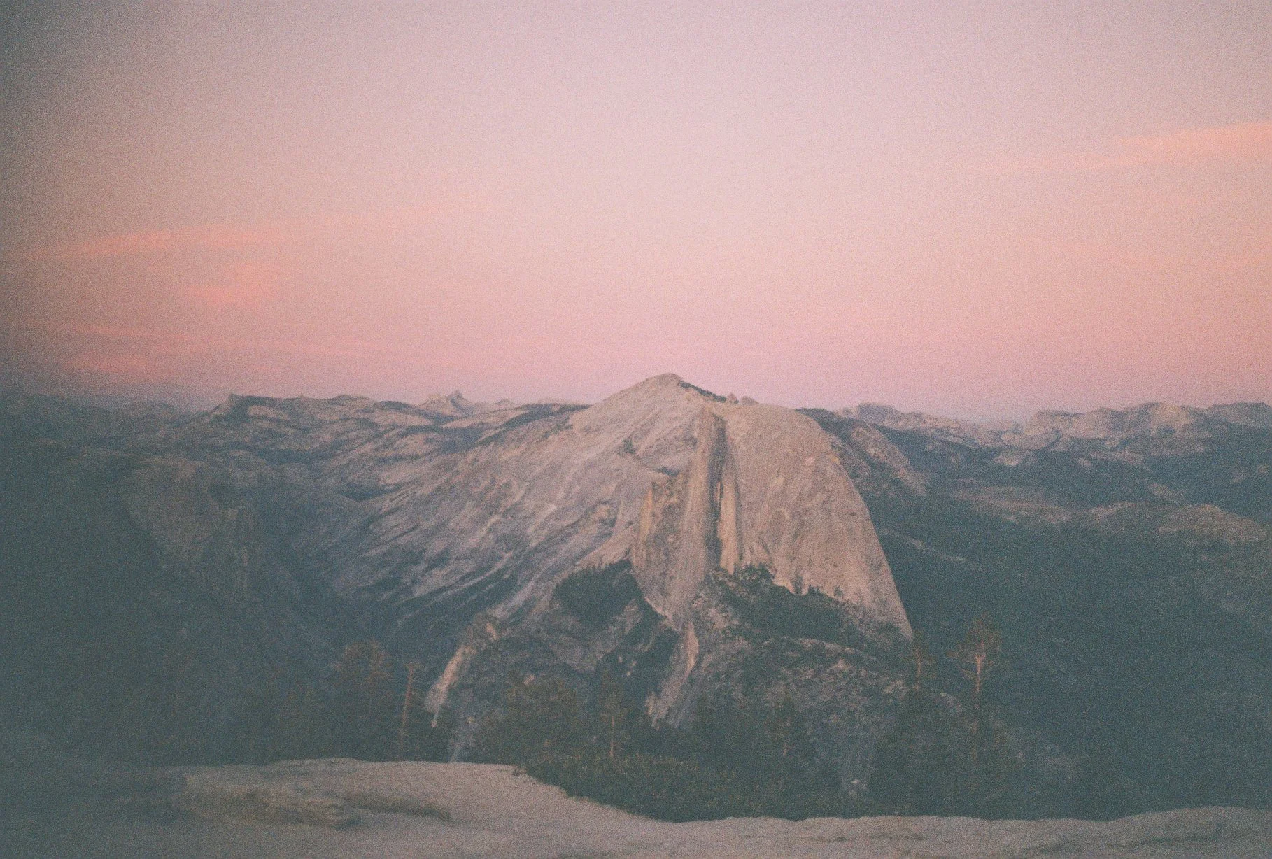 Sunset view of Half Dome in Yosemite National Park in October.