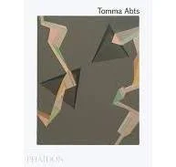 Abstract artwork with geometric shapes in beige, white, and muted pastel colors on a dark background.