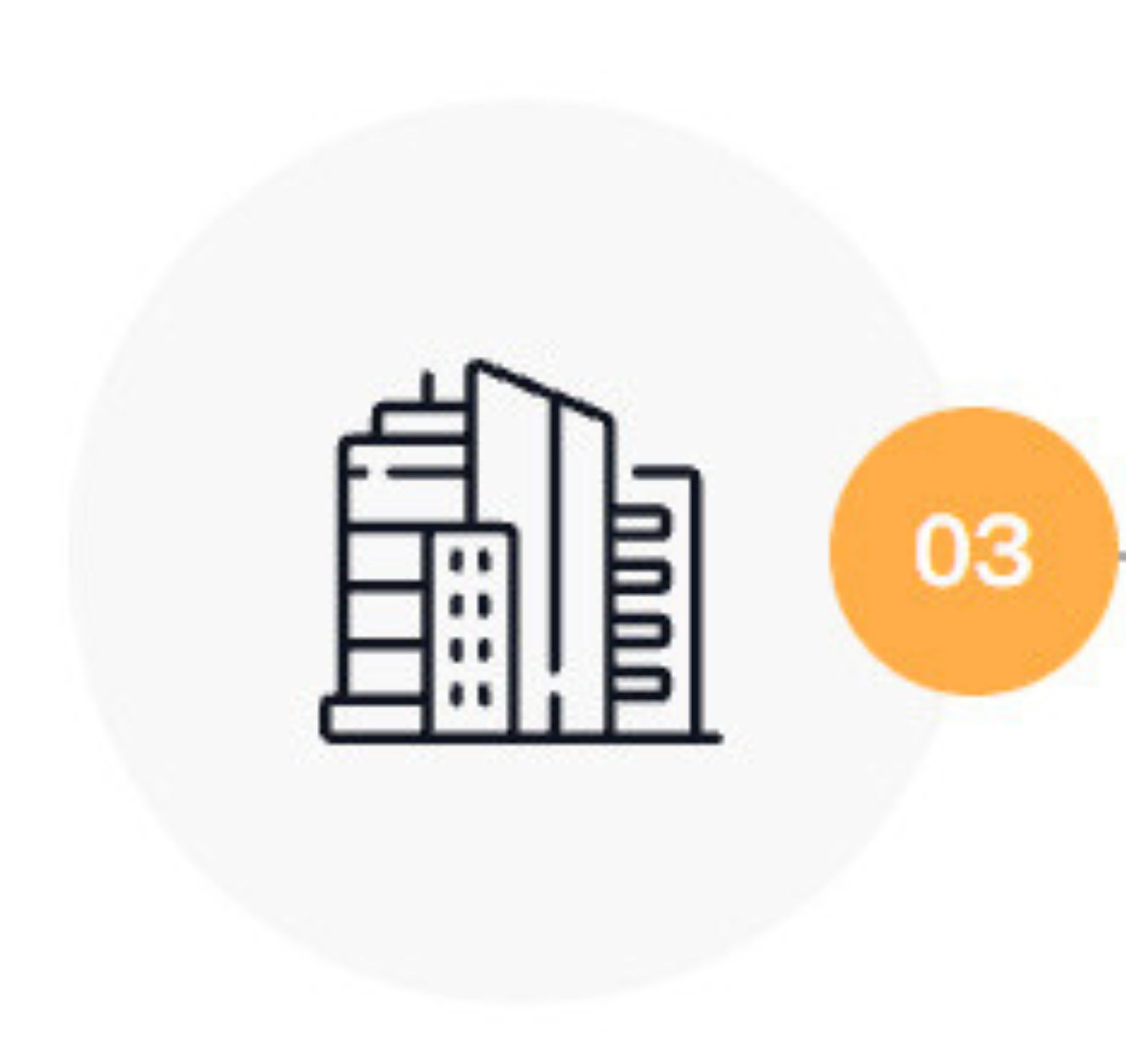 Outline of a multi-story building with an orange circle containing the text '03' to the right.