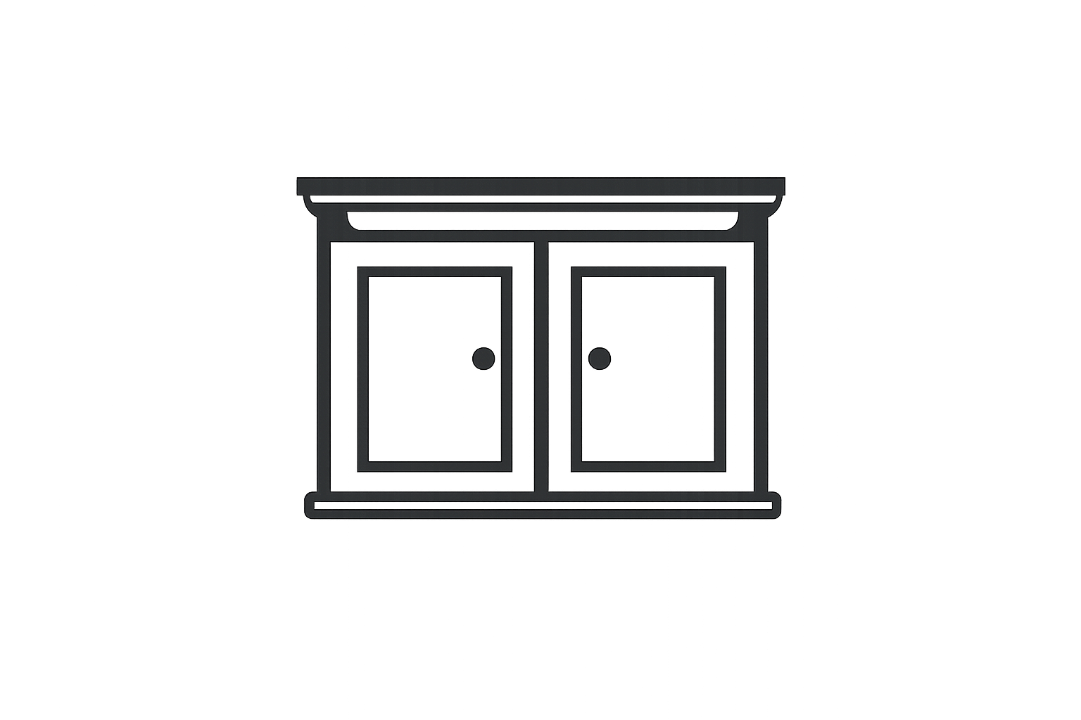 Outline drawing of a cabinet with two doors and a flat top.