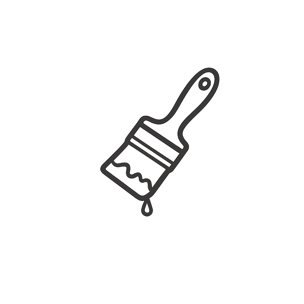 Black outline illustration of a paintbrush dripping with paint.