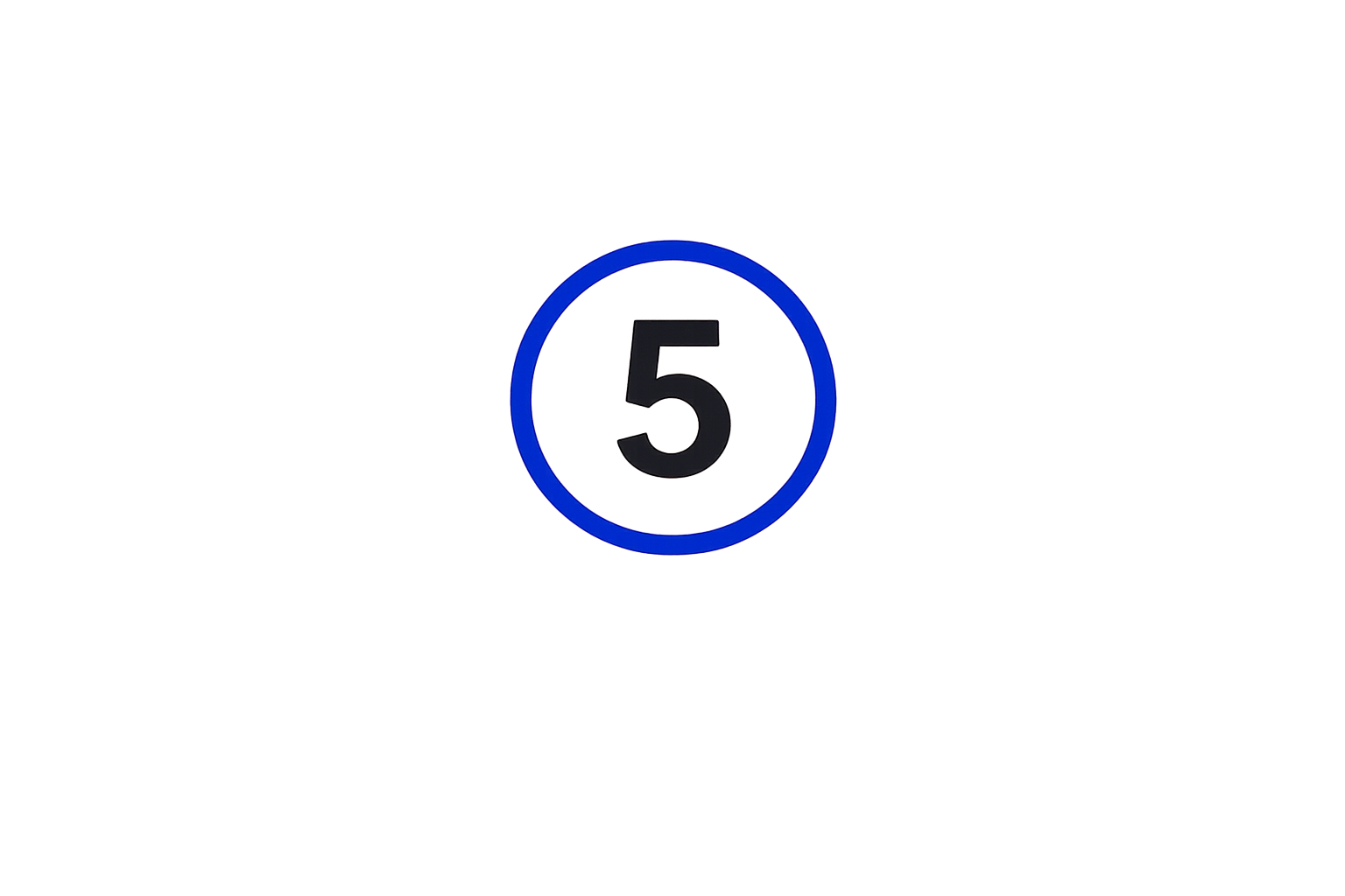 A glowing blue circle with the number 5 in the center, on a pink background.