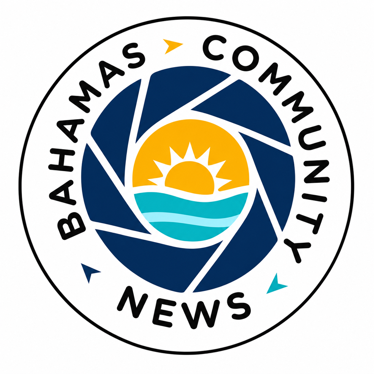 Bahamas News logo with a sun rising over water, surrounded by a camera shutter design and the words 'Bahamas News'.