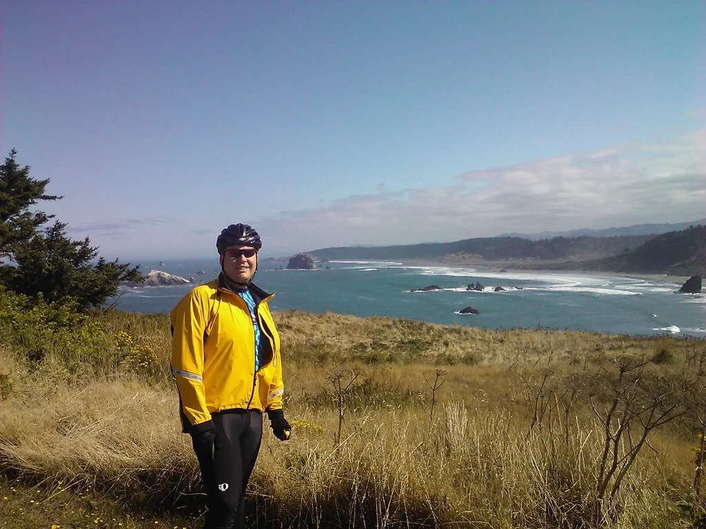 Me at the Cape Blanco lighthouse, Cape Blanco State Park, Cycle Oregon 2011 Day 4.
