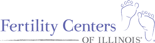 Fertility Centers of Illinois logo with purple text and two outlined baby footprints.