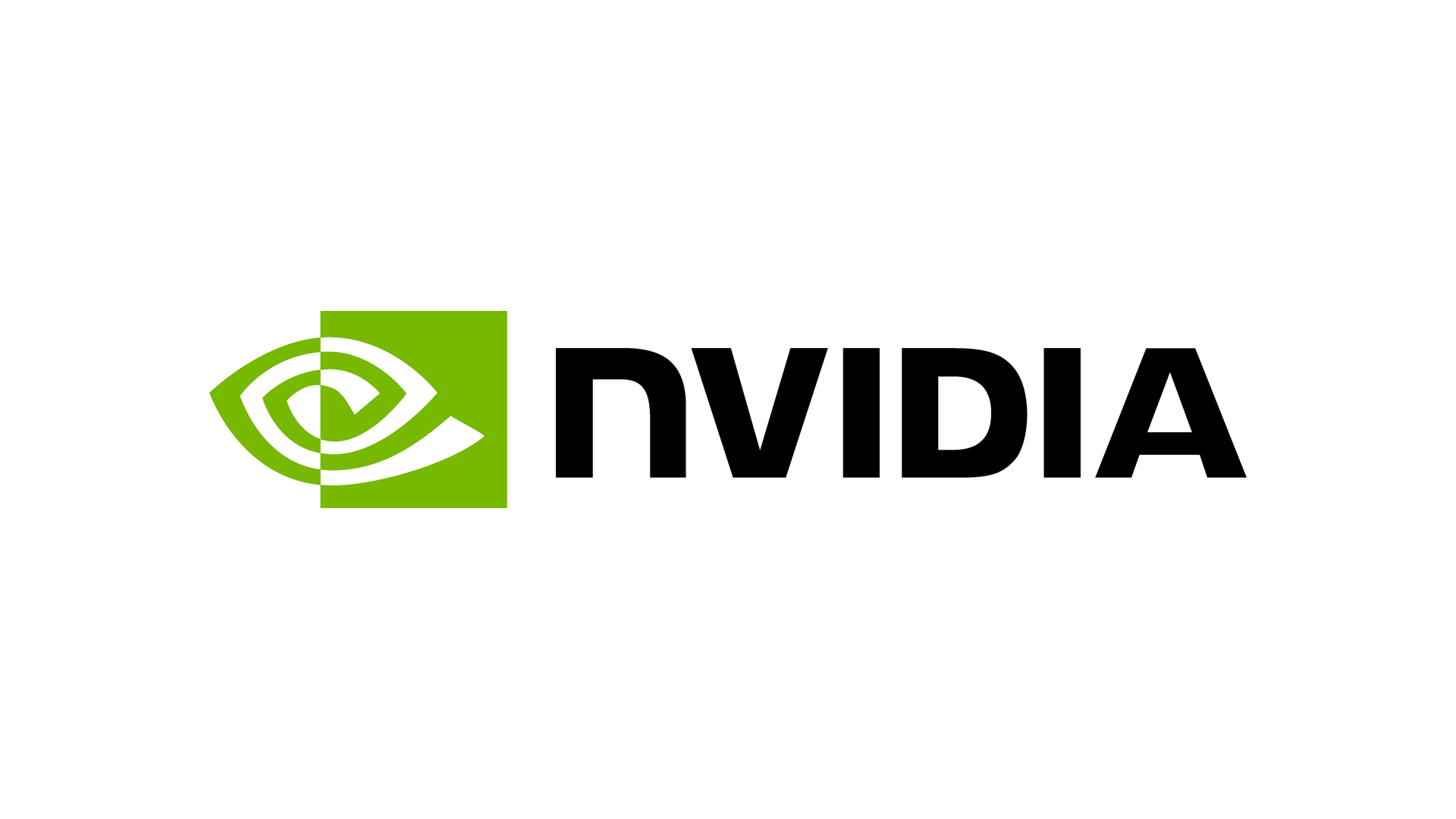 Nvidia logo with a black text and a green square symbol featuring a stylized eye-like shape.