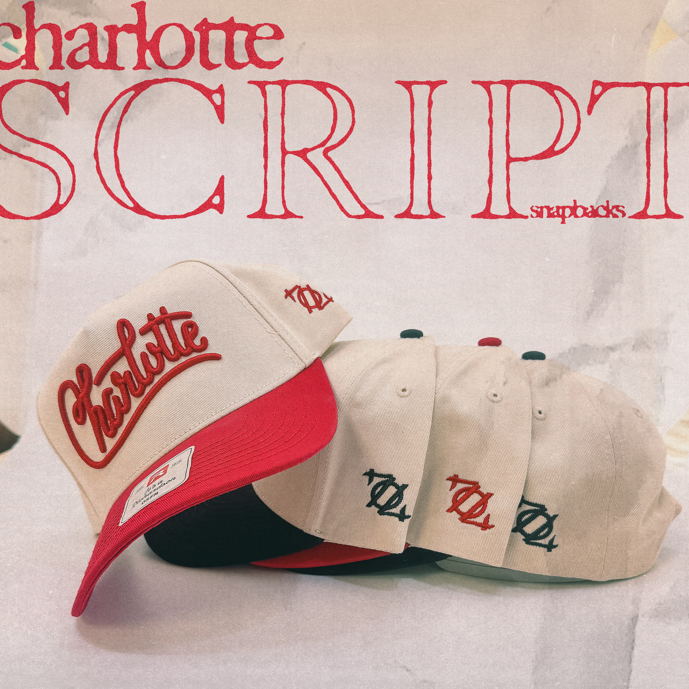 Various baseball caps and hats with embroidered logos and text, including the words "Stepppicks," "Papa," and "Hus.”