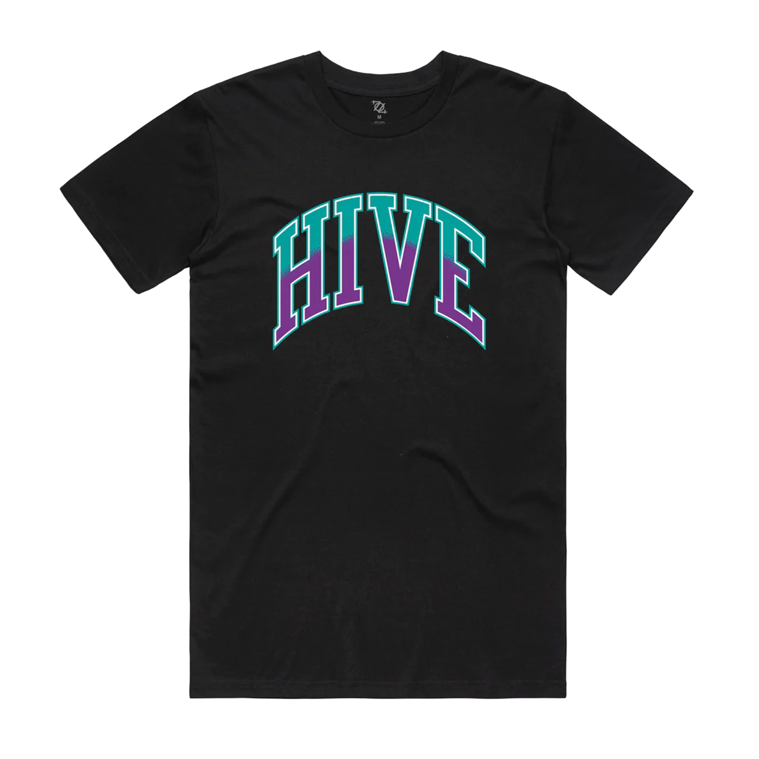 Black T-shirt with the word "HIVE" displayed in large, bold, rainbow-colored letters