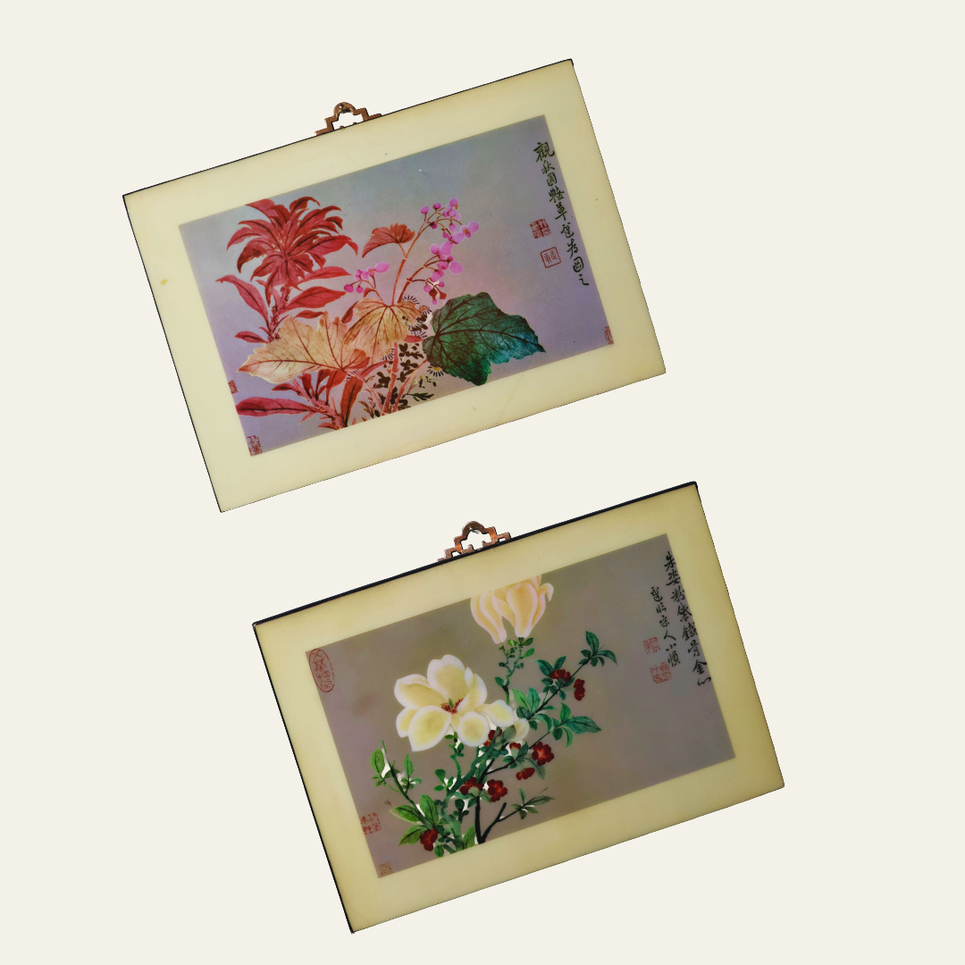 Pair Botanical Chinese Wall Plaques