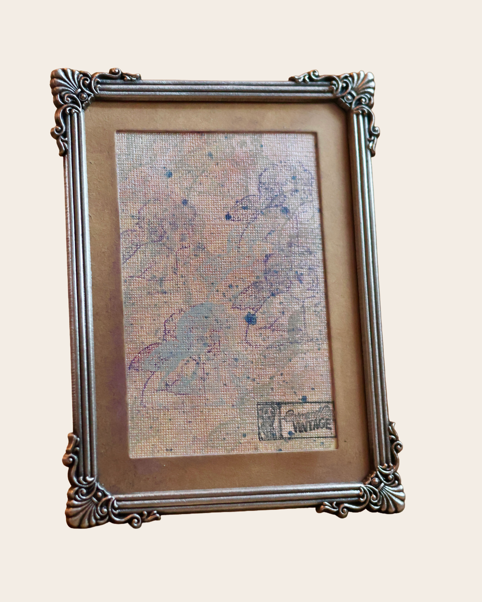 Pewter Picture Frame with Custom Gold Mat & Scrollwork Detail