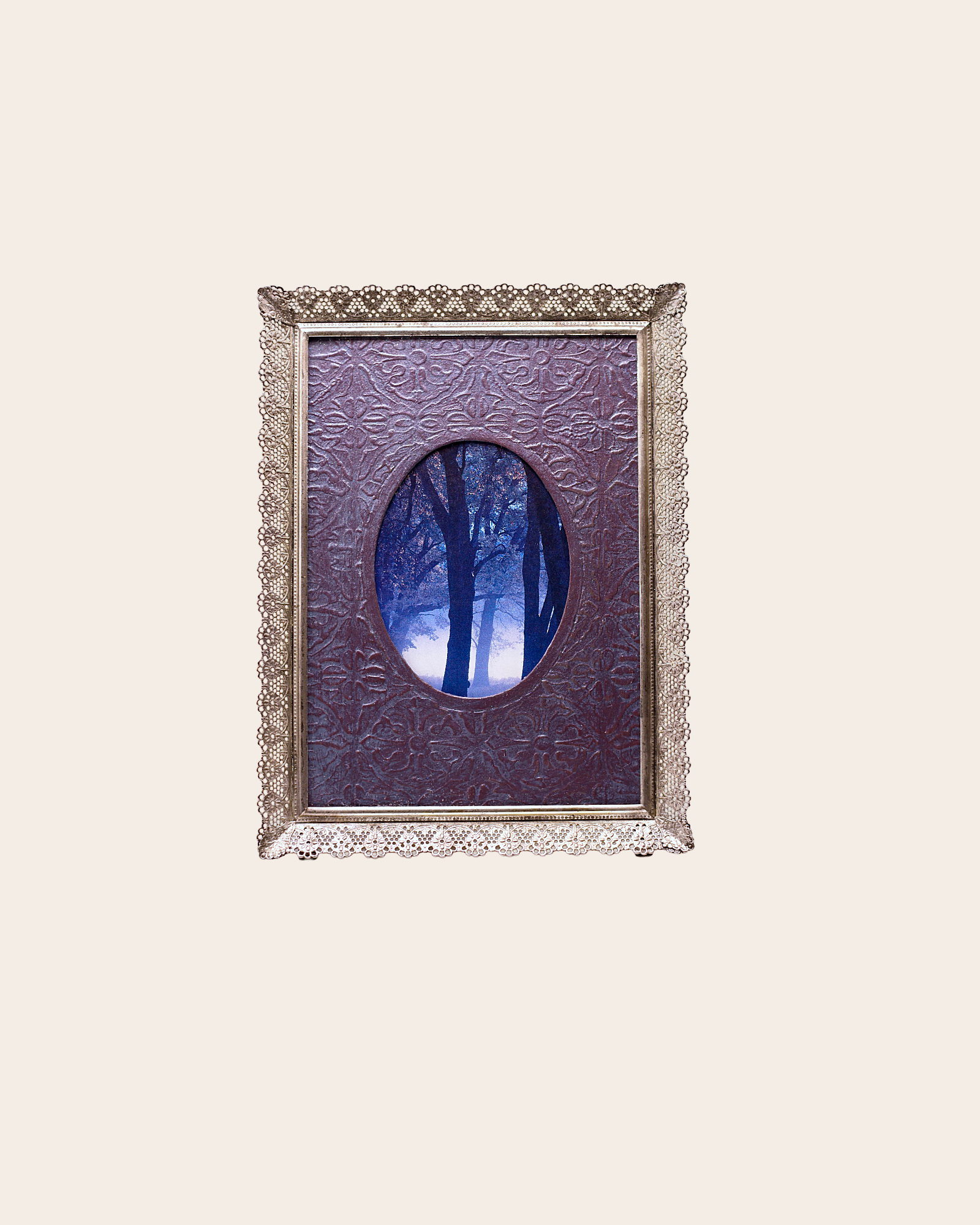 Antique Silver Filigree Picture Frame - Hand-Painted Mat