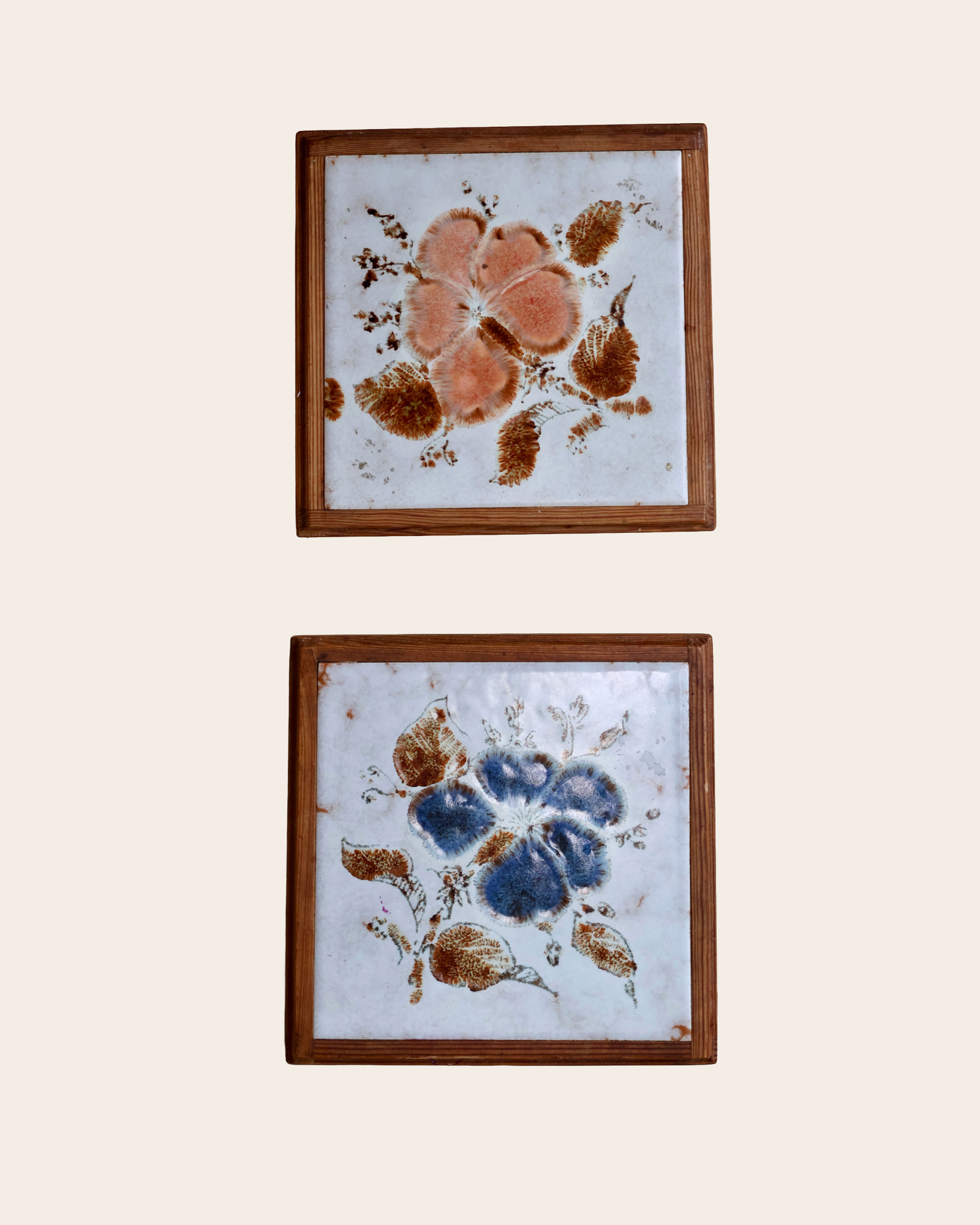 Set of 2 Vintage Floral Wall Tiles Made in Germany