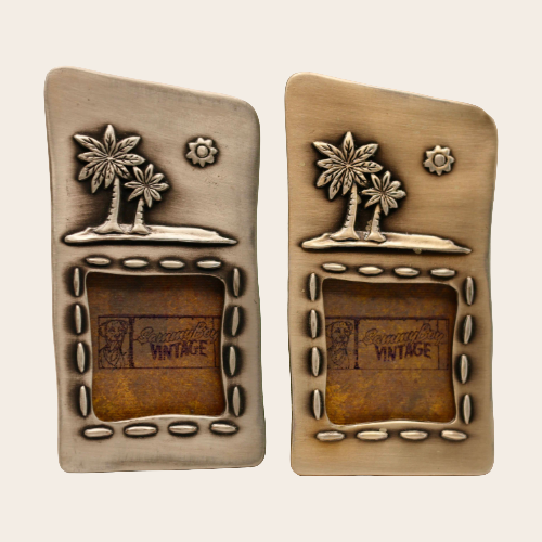 90s Vintage Tropical Picture Frames - Brass Pewter Pair