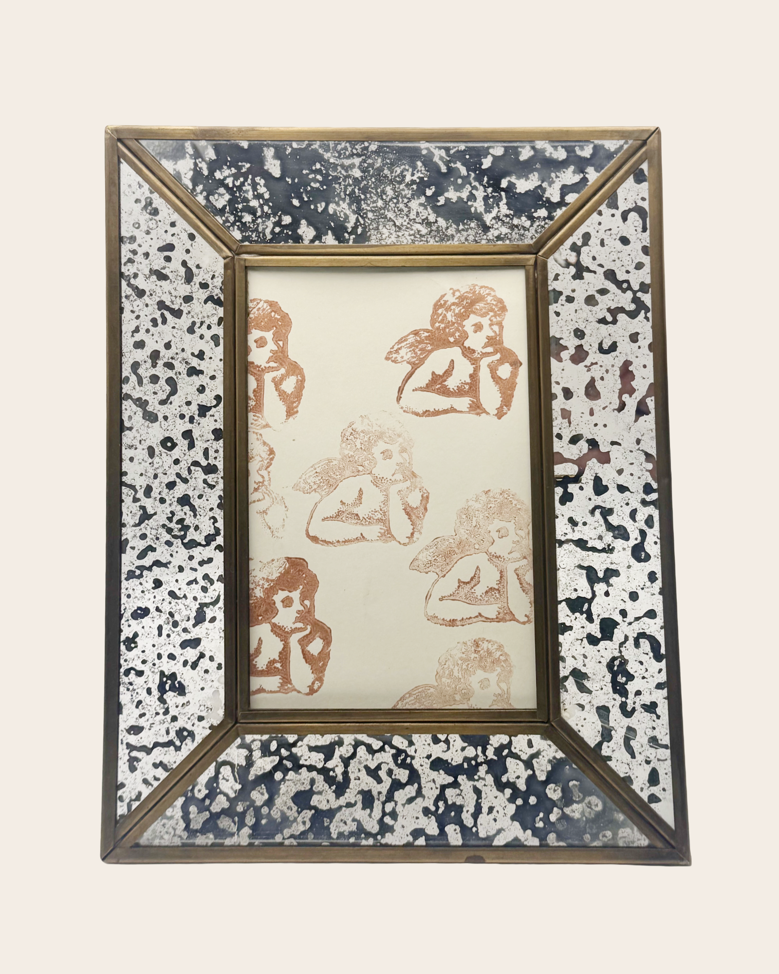 Vintage Mercury Glass Picture Frame - Brass Trim Tabletop