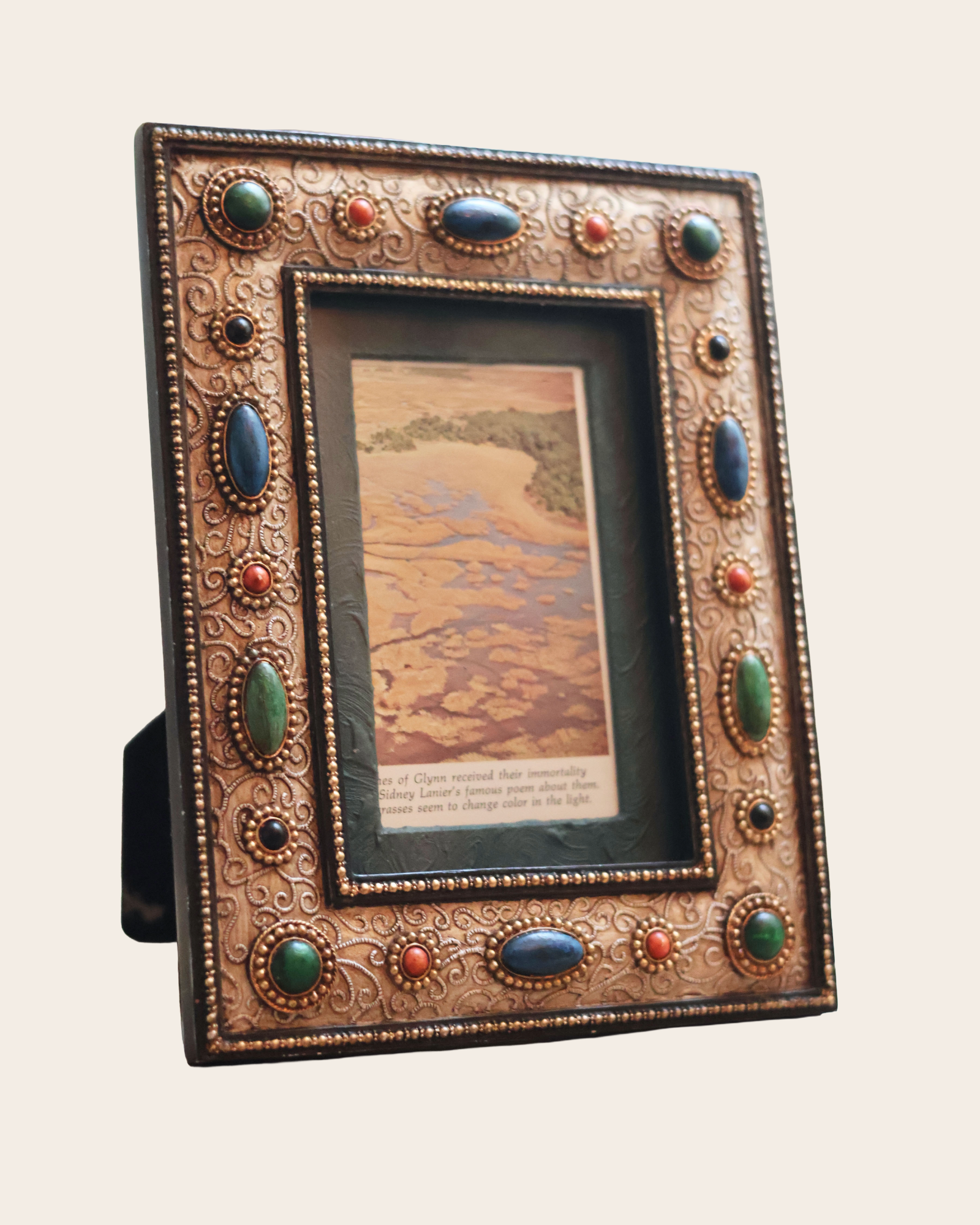 Restored Vintage Beaded Gem Picture Frame - Tabletop Stand