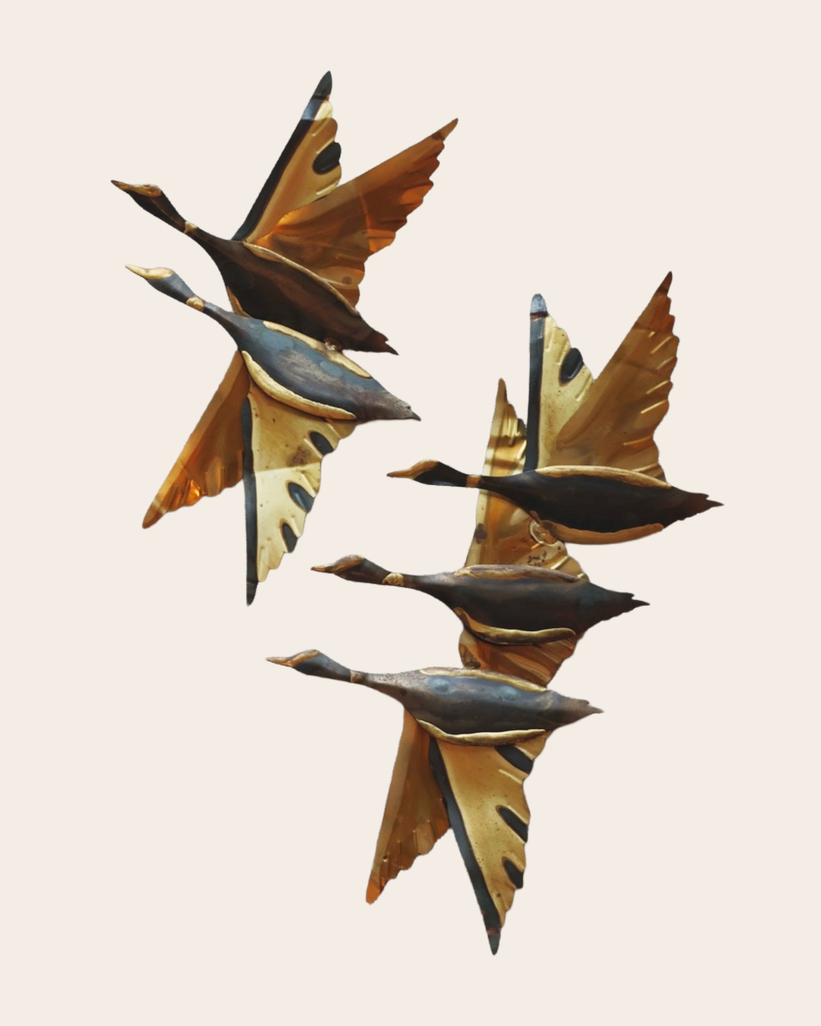 Vintage Brutalist Copper & Brass Flying Geese Wall Panels