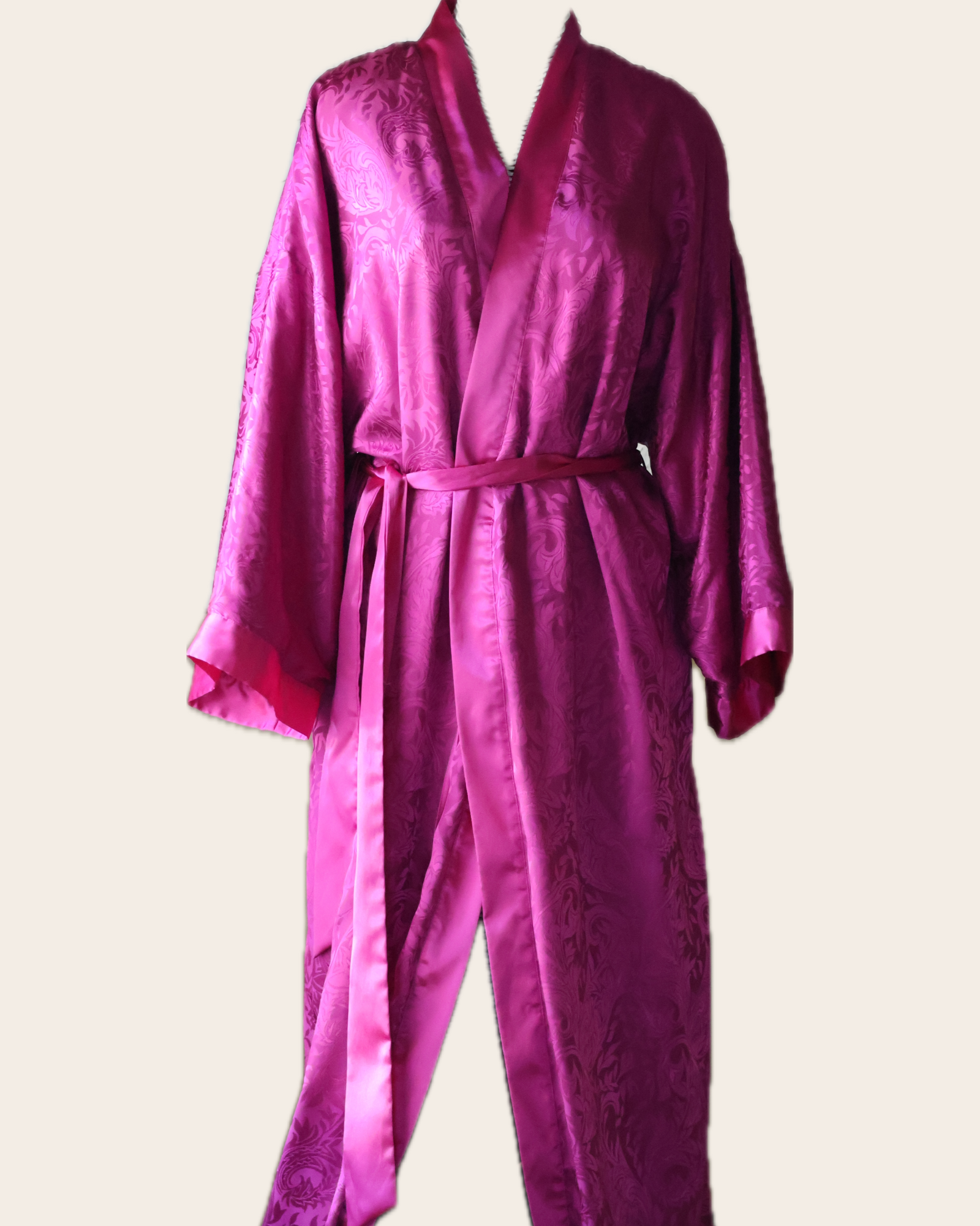 Vintage Valerie Stevens Fleece-Lined Satin Robe, Fuchsia, L
