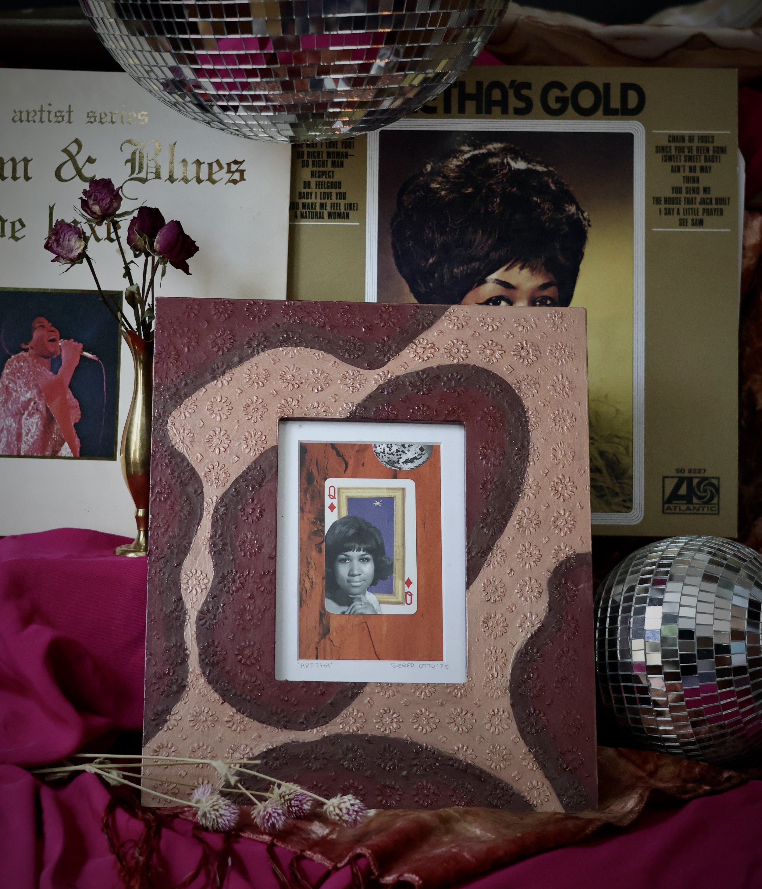 Music custom framed and hand painted Aretha Franklin frame 