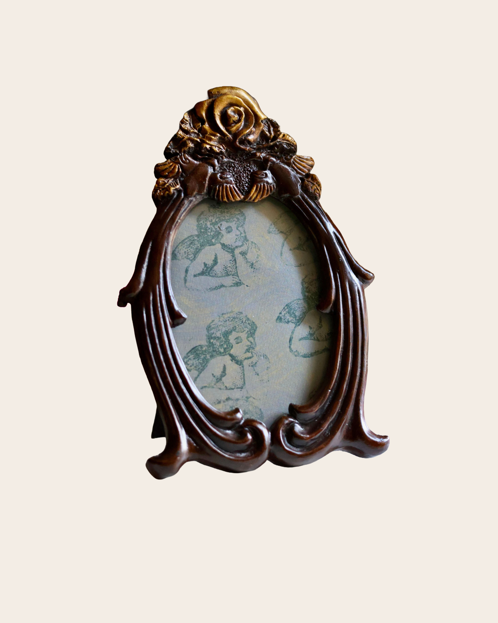 1980s Art Nouveau Revival Peacock Oval Portrait Frame