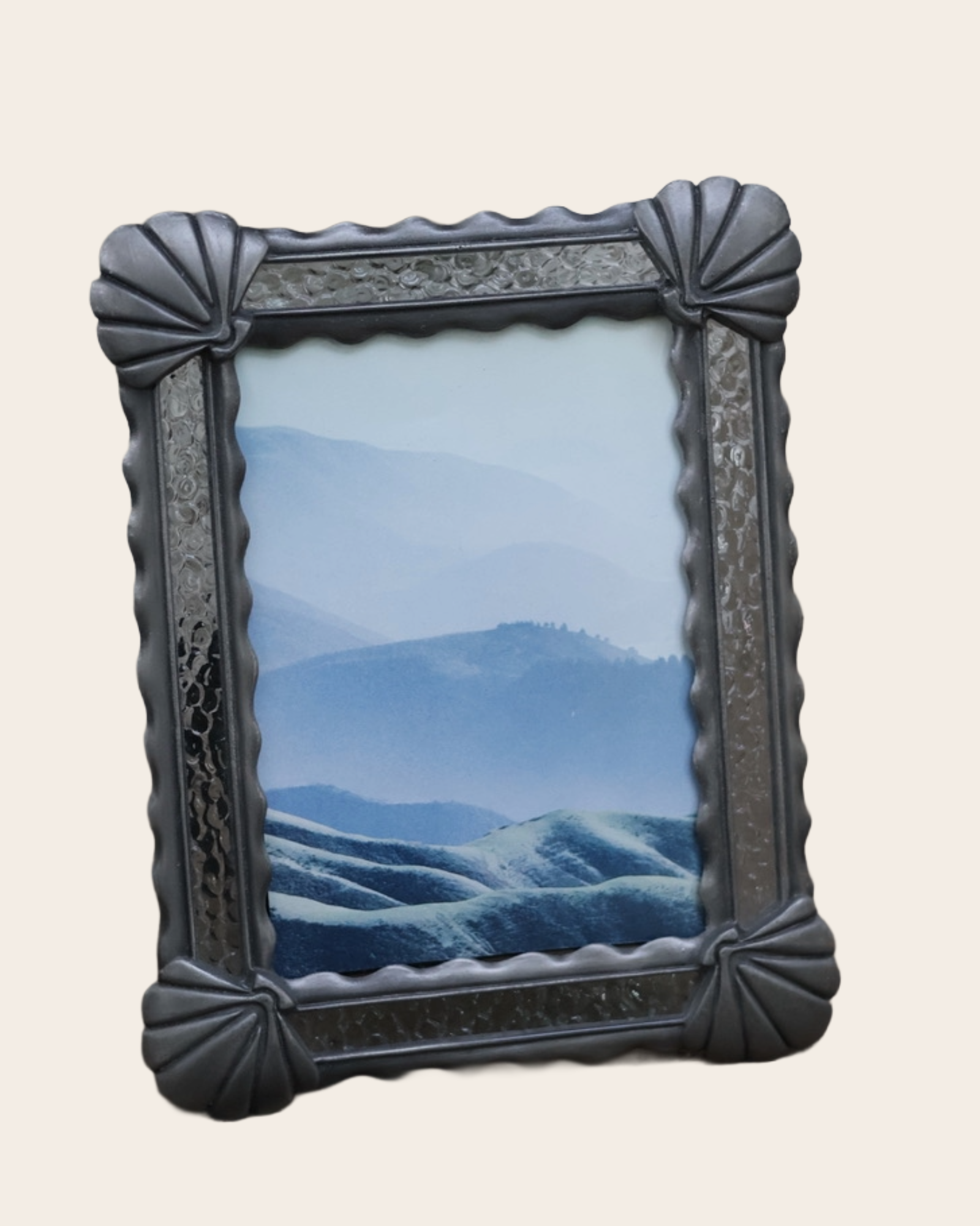 Vintage Scalloped Distressed Mercury Glass Frame