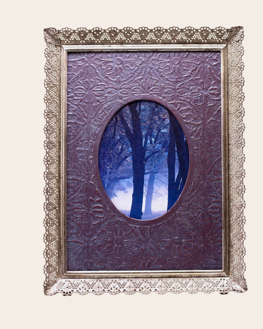 Antique Silver Filigree Picture Frame - Hand-Painted Mat