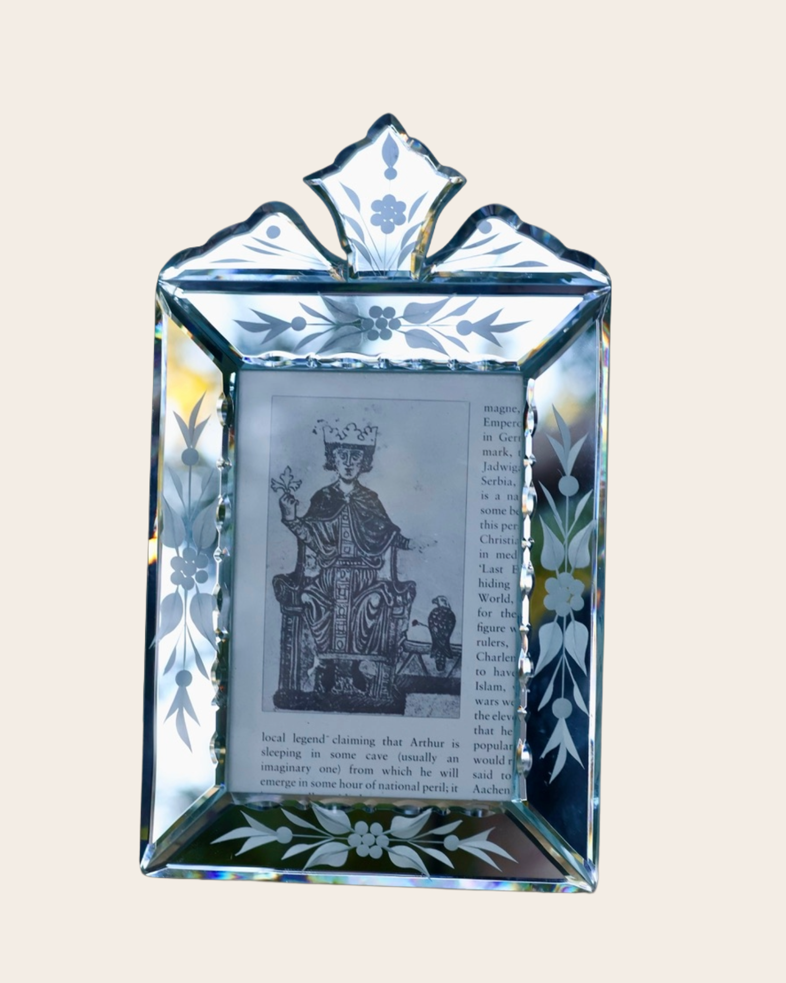 Etched Beveled Venetian Glass Picture Frame