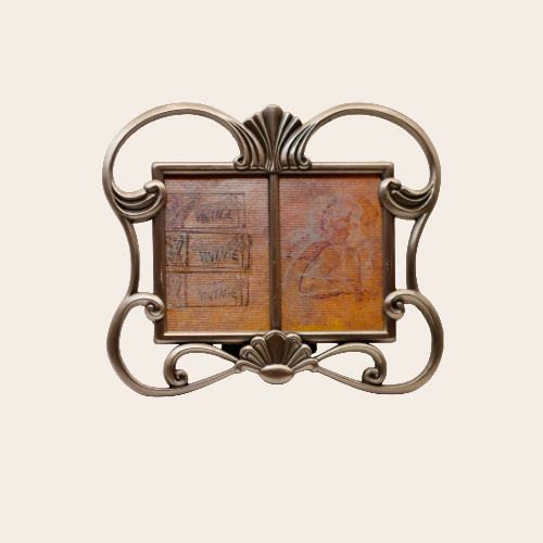 Vintage Ornate Metal Diptych Picture Frame
