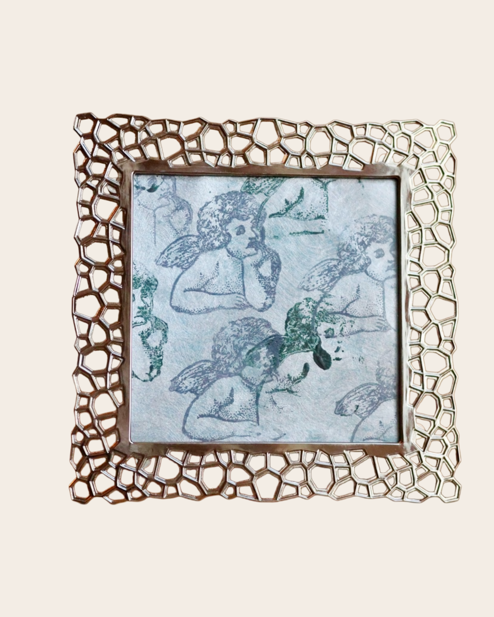 Vintage Silver Mesh Picture Frame - Intricate Openwork Geometric