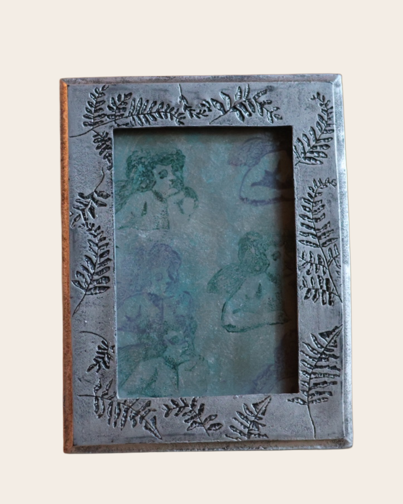 Vintage Pewter Silver Fern Picture Frame - Embossed Botanical
