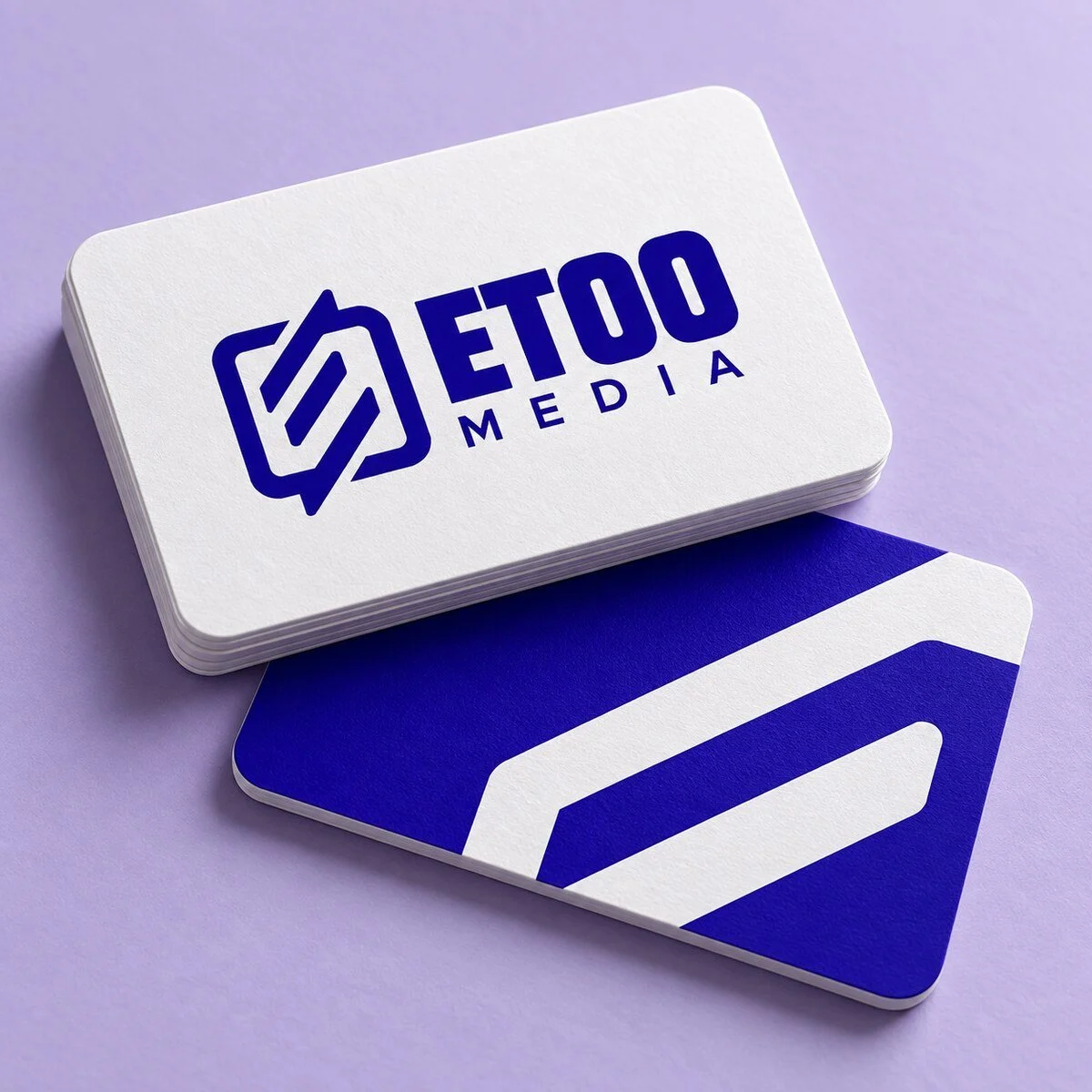 ETOO Media custom business cards in purple and white