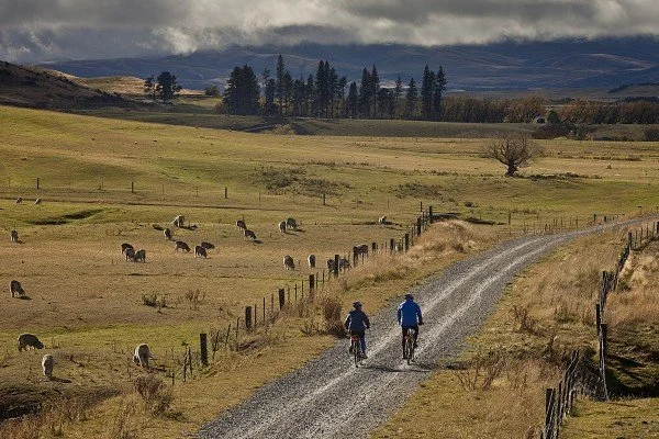 Ride on the Otago Central Rail Trail through hills, valleys, and farmland