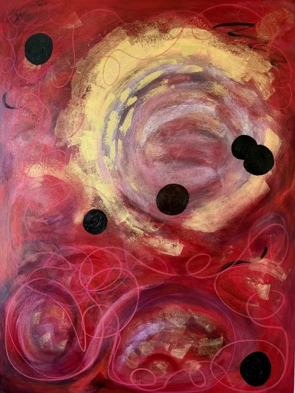 working title: large red.  
36x48 inches, acrylic and oil pastel on canvas