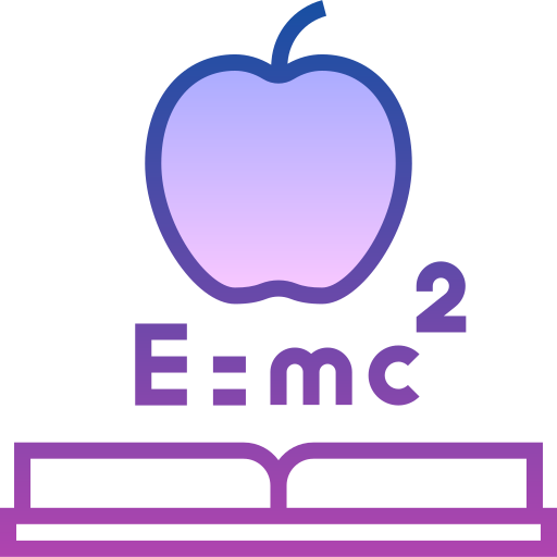 Illustration of an apple with Einstein's equation E=mc^2 and an open book below it, representing science or education.