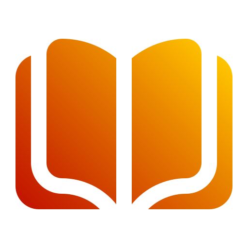 An open book with orange and yellow gradient pages.