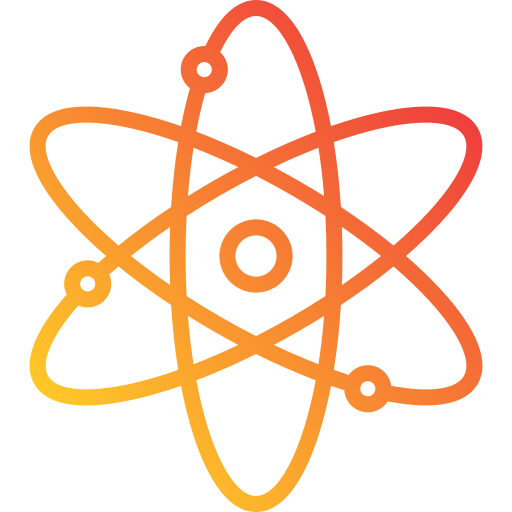 A colorful abstract illustration of a molecular structure or network with interconnected hexagons and lines in shades of orange, yellow, and red.