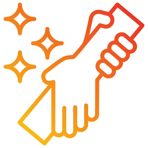 An orange-colored icon of a person speaking at a podium with a microphone, with a speech bubble symbol above.