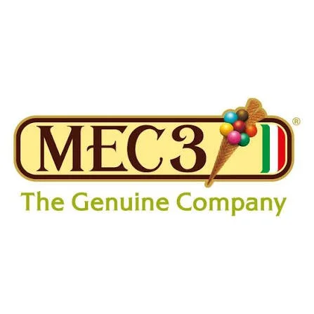 MEC3 ice cream logo with ice cream cone, colorful scoops, a gingerbread cookie, and the Italian flag, with the text "The Genuine Company" underneath.