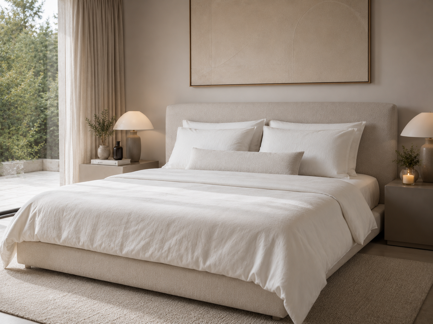 Cremefarbenes Luxusbett in edler Villa