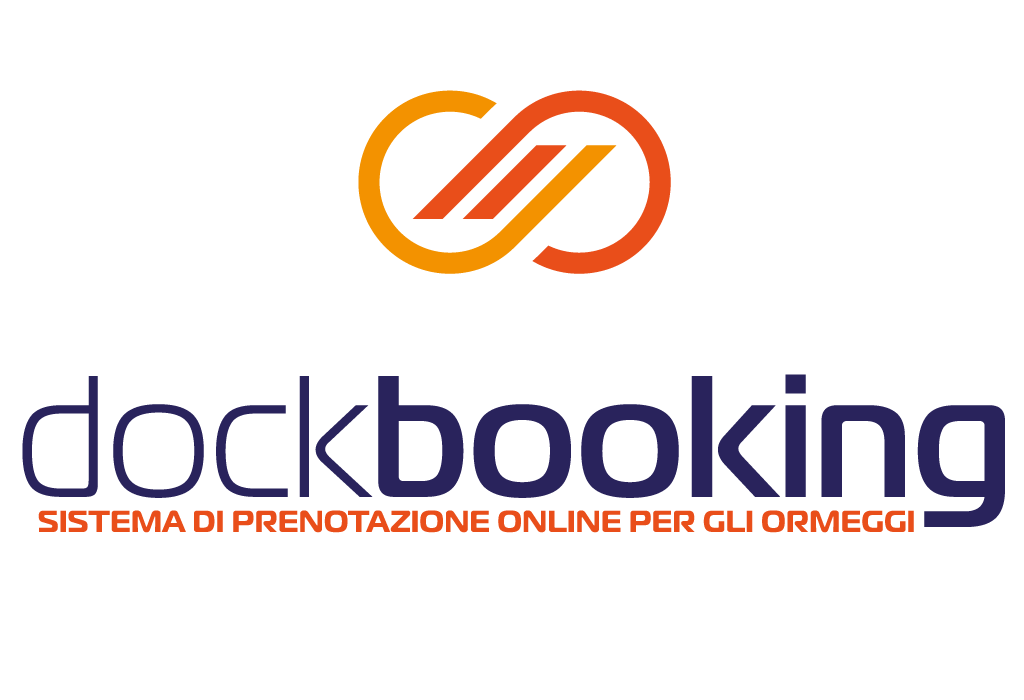 Logo con un'icona stilizzata di un'onda e il testo 'dockbooking' con il sottotitolo 'Sistema di prenotazione online per gli ormeggi'.