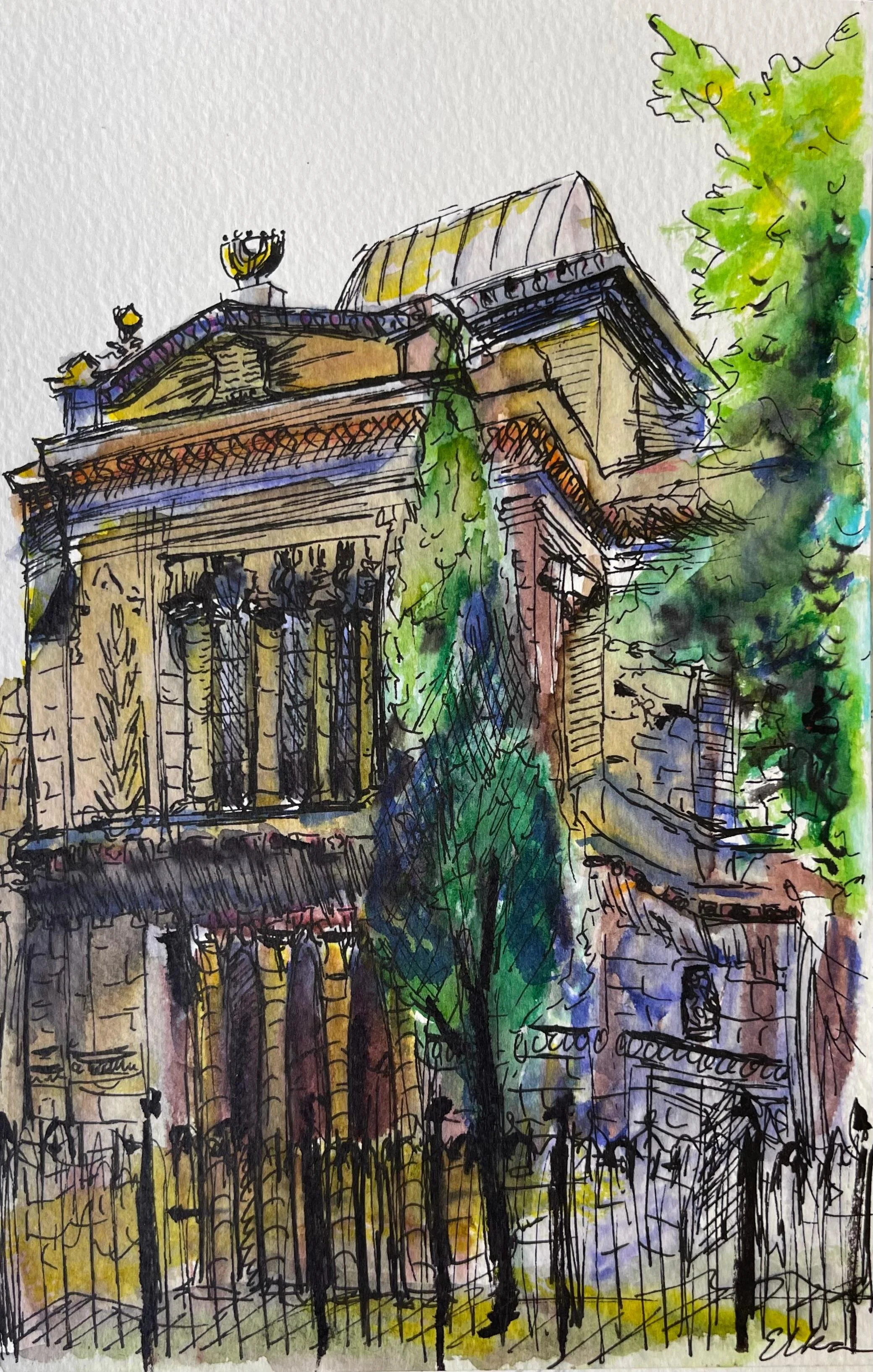 The Great Synagogue, Rome, Italy ~ Ink and Watercolor