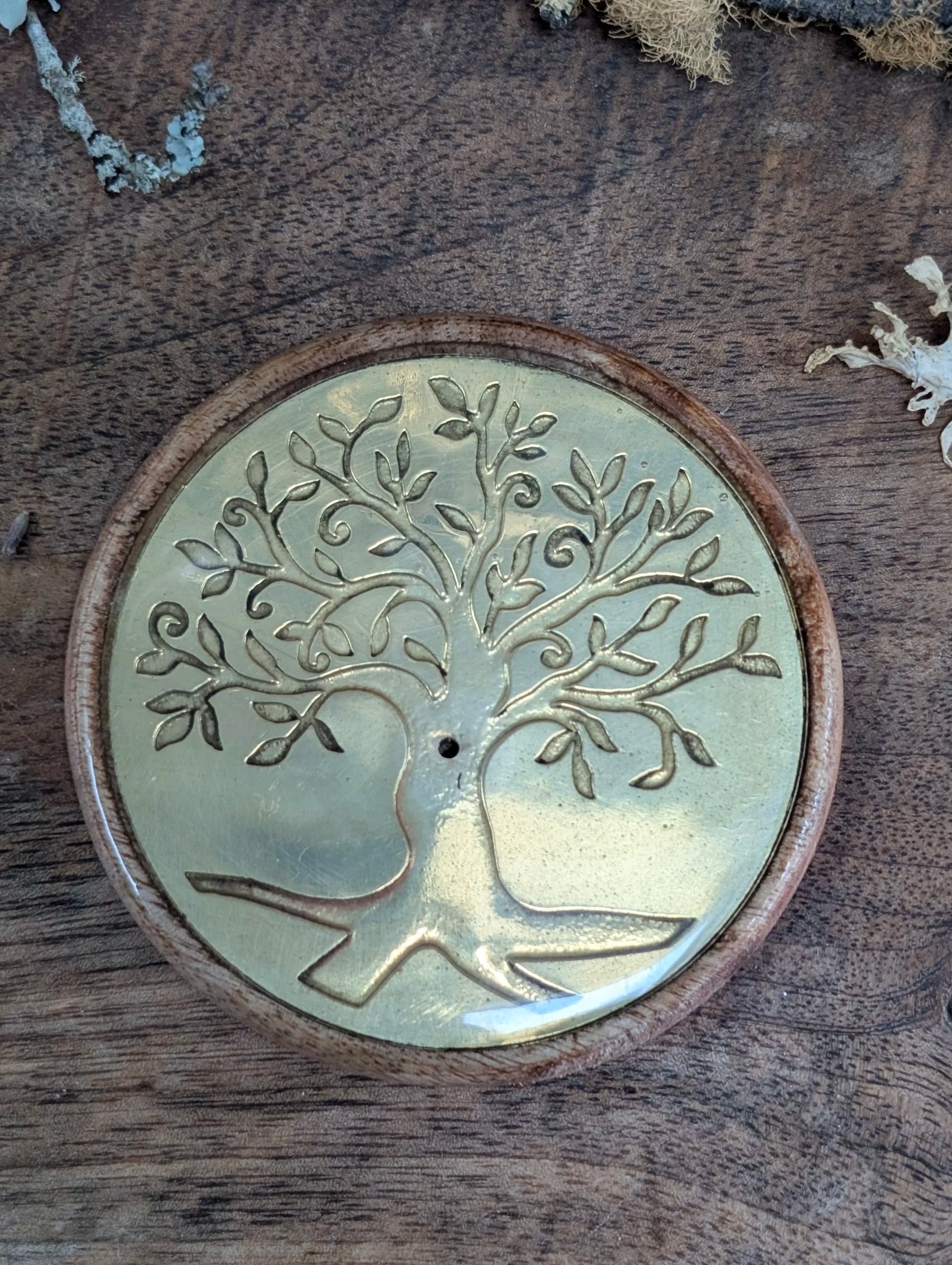Tree of Life Mango Wood and Gold Inlay Incense Holder