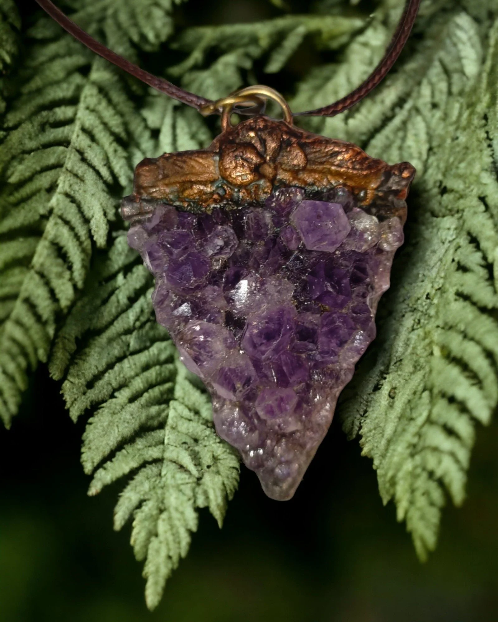 Handmade Statement Amethyst Cluster Pendant with Copper Top