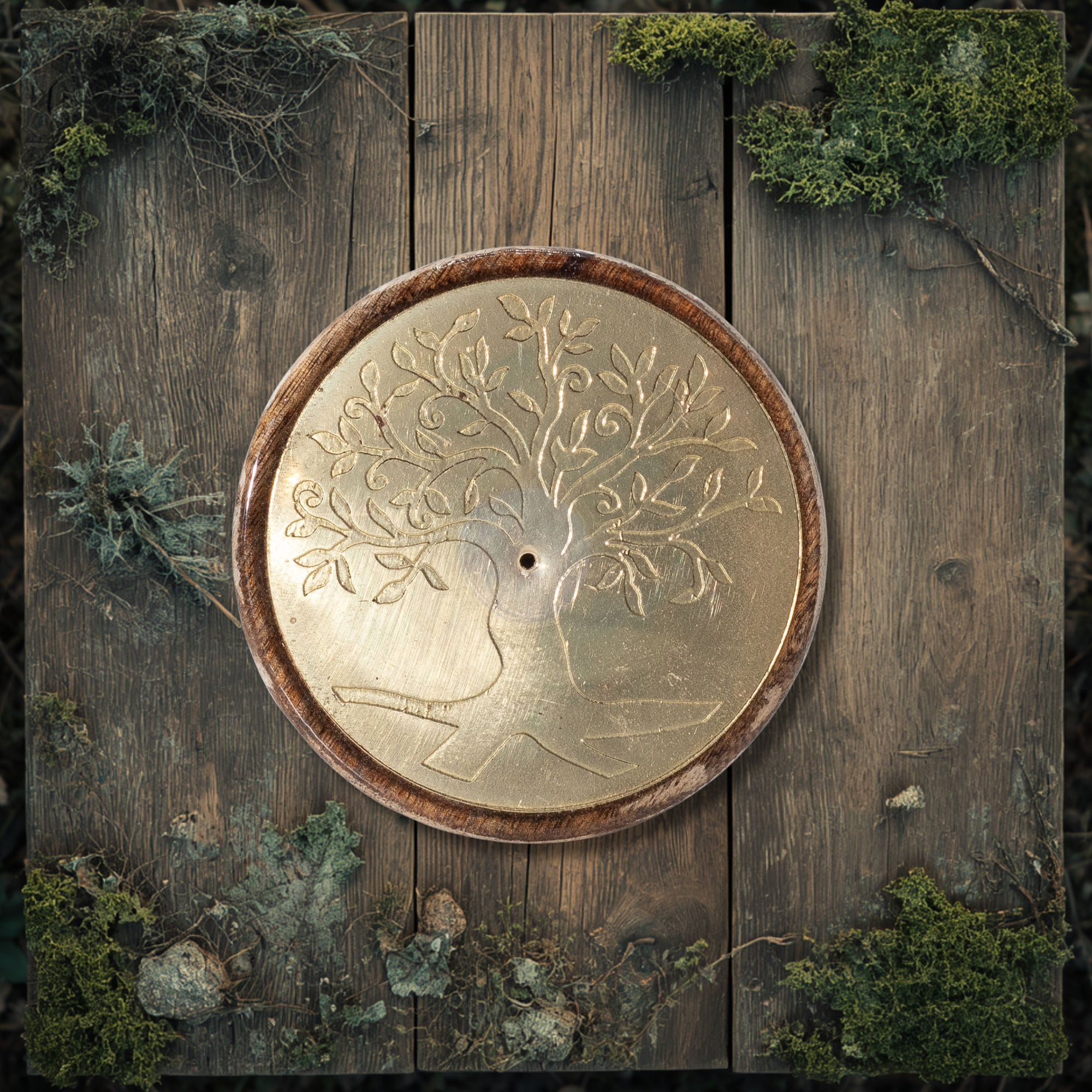 Tree of Life Mango Wood and Gold Inlay Incense Holder
