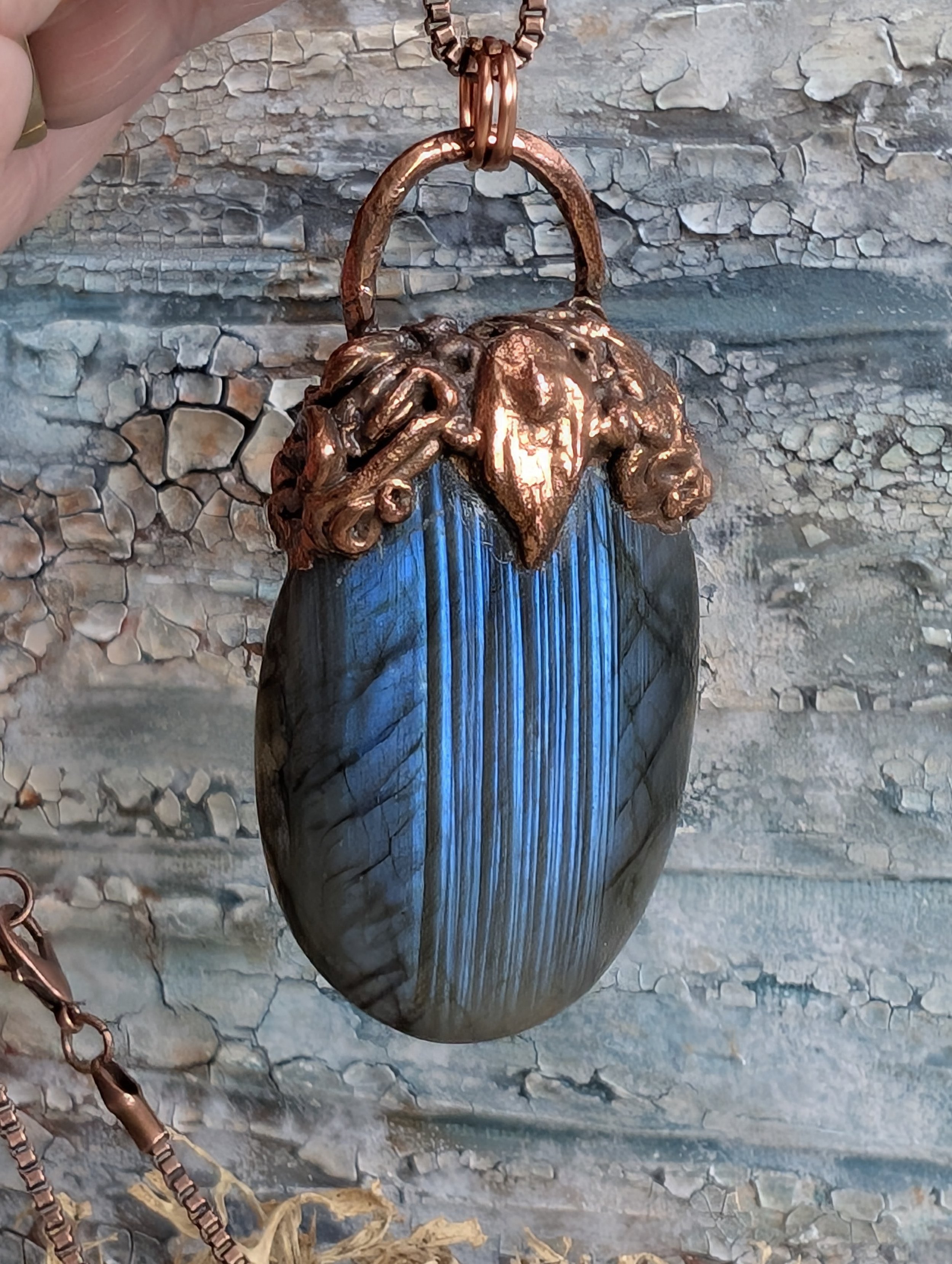 Statement Labradorite Pendant, Electroformed Copper, 22