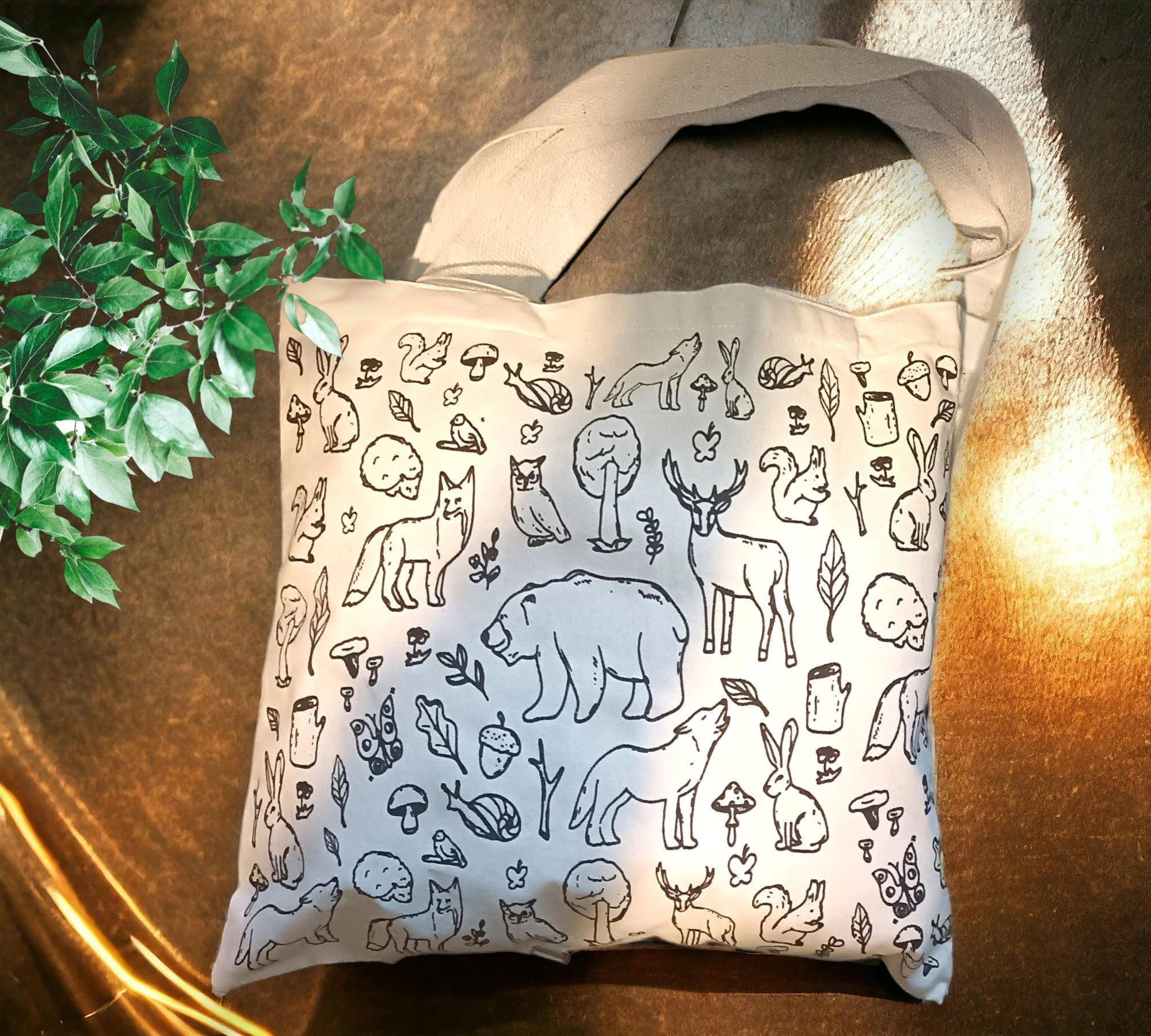 Big Cotton Shopping Bag - 38x42cm - Forest Life - 10oz
